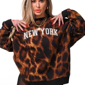 Pebby Forevee New York Leopard Print Pullover Sweatshirt